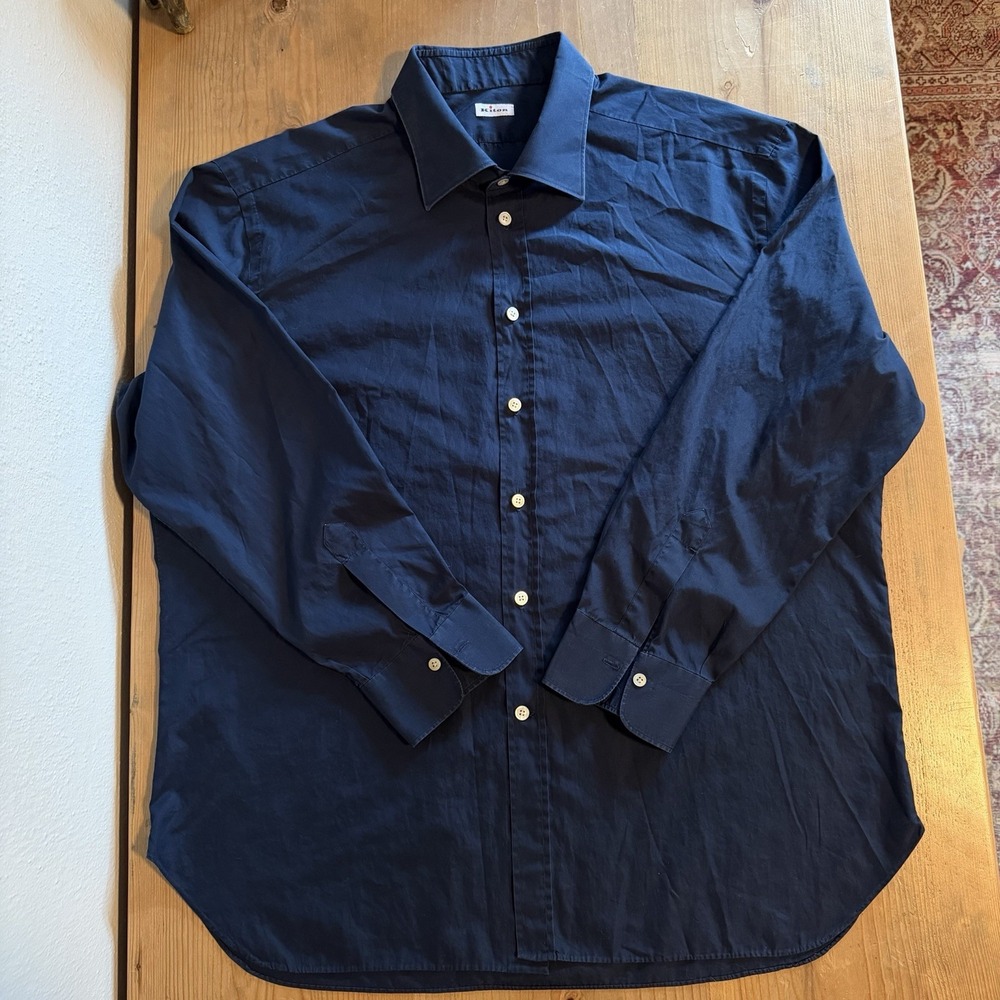 Kiton Button Up Dress Shirt Size 3XL 28x33 Navy Blue Cotton